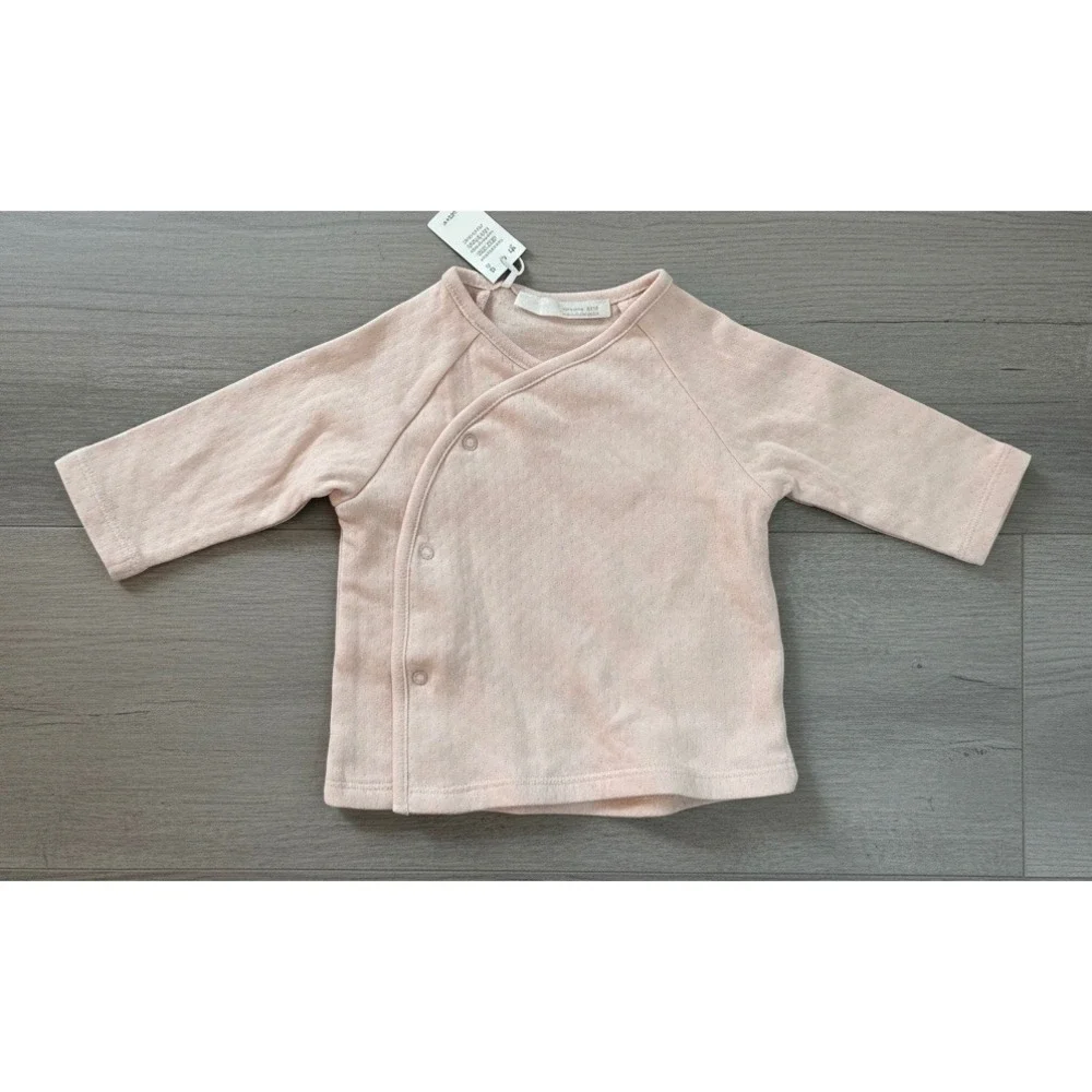 NWT Zara Baby 3-6 Months Pink Pointelle Knit Wrap Top and Footed Leggings Set